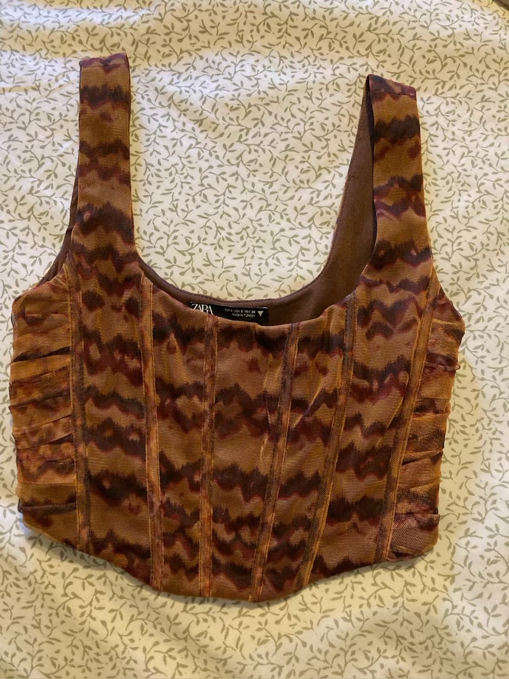 Zara Brown Rust Patterned Cropped Tank
